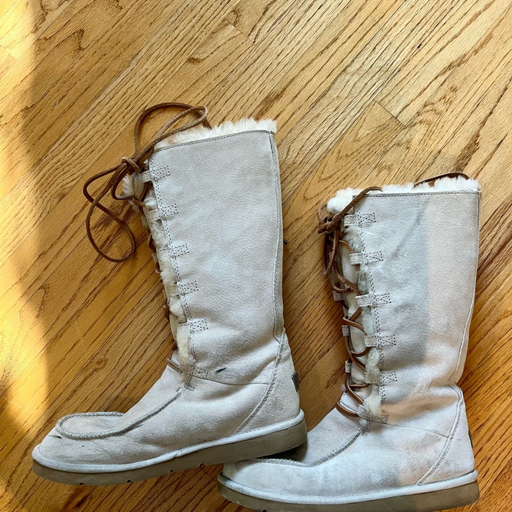 UGG Cream Shearling Lace-Up Boots